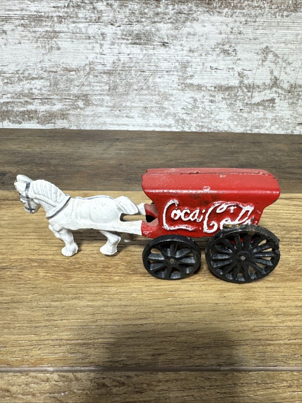 Vintage Coca-Cola Heavy Cast Iron Metal Horse Drawn Buggy Wagon Carriage Cart